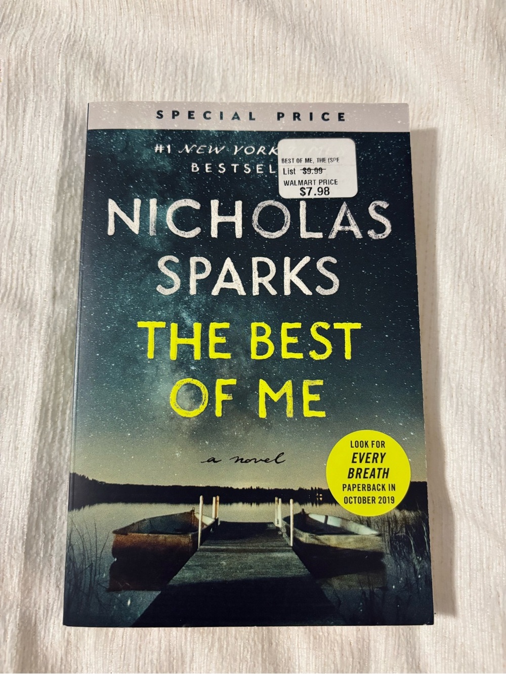 Nicholas Sparks "The Best of Me" Paperback - Dark Teal & Yellow Cover